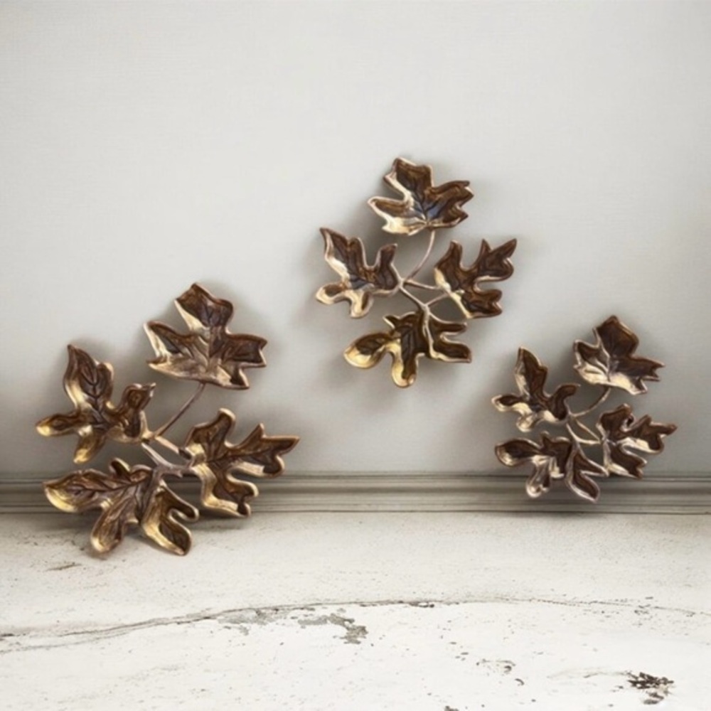 Vintage Brass Leaf Wall Plaques, 1970's Mid Century Brass Leaves, Set of 3
